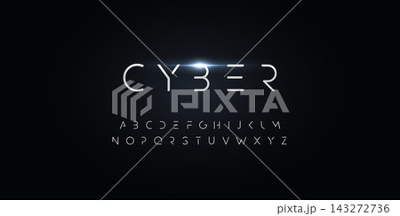 Cyber Futurism style alphabet. Thin segment line font, minimalist type for modern futuristic logo, elegant monogram, digital device and hud graphic. Minimal style letters, vector typography design. 143272736