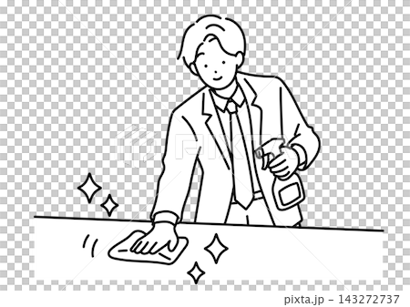 デスクを掃除する男性会社員のイラスト デスクを掃除する男性会社員のイラスト 143272737