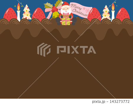 サンタクロースとクリスマスチョコレートケーキのフレーム サンタクロースとクリスマスチョコレートケーキのフレーム 143273772