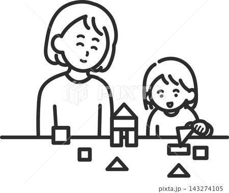 積み木遊びをする娘とお母さんのイラスト 線画のみ 積み木遊びをする娘とお母さんのイラスト 線画のみ 143274105
