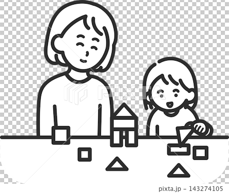 積み木遊びをする娘とお母さんのイラスト 線画のみ 積み木遊びをする娘とお母さんのイラスト 線画のみ 143274105