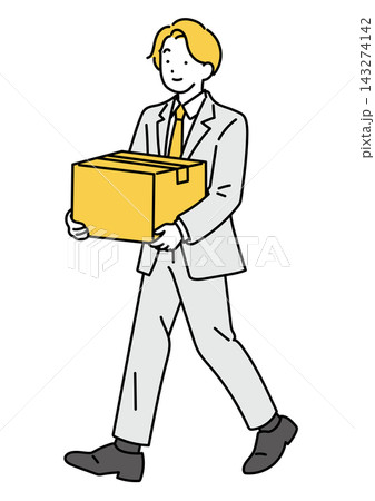 掃除でダンボールを運ぶ男性会社員のイラスト 掃除でダンボールを運ぶ男性会社員のイラスト 143274142