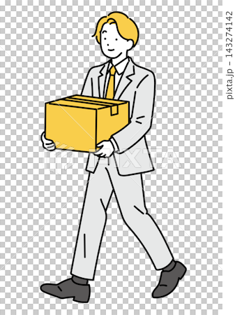 掃除でダンボールを運ぶ男性会社員のイラスト 掃除でダンボールを運ぶ男性会社員のイラスト 143274142