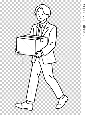 掃除でダンボールを運ぶ男性会社員のイラスト 143274143