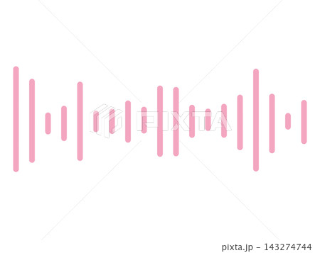 ピンクの音声波形　丸い端の縦線で表したシンプルなサウンドイラスト・背景透過PNG 143274744