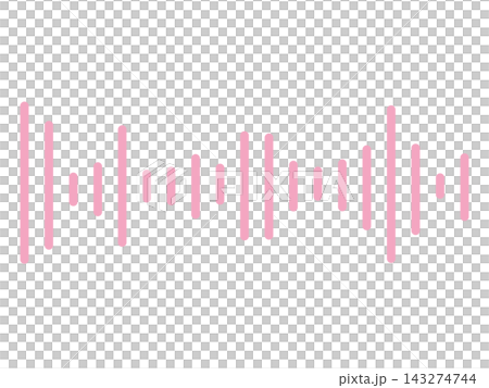 ピンクの音声波形　丸い端の縦線で表したシンプルなサウンドイラスト・背景透過PNG 143274744