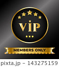 VIP Members Only luxury gold design on black background wtih elegant gold elements en diamonds, sparkling stars, and a glossy finish creates a luxurious.  143275159