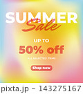 Summer Sale Banner With on Soft Gadient Background and 50 Percent Discount Promotion. Vector illustration. 143275167