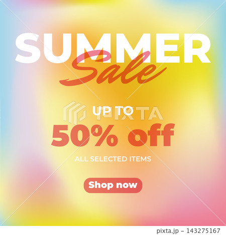 Summer Sale Banner With on Soft Gadient Background and 50 Percent Discount Promotion. Vector illustration. 143275167