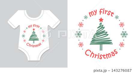 cute baby bodysuit with my first christmas design isolated vector illustration cute baby bodysuit with my first christmas design isolated vector illustration 143276087