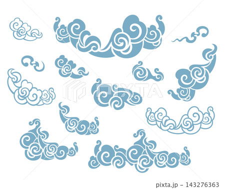 traditional asian style auspicious clouds monochrome vector design set 143276363