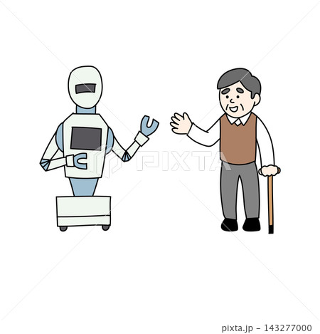 介護ロボットと高齢者の生活支援イラスト 介護ロボットと高齢者の生活支援イラスト 143277000