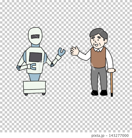 介護ロボットと高齢者の生活支援イラスト 介護ロボットと高齢者の生活支援イラスト 143277000