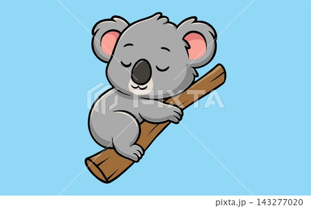 Cute Sleeping Koala Clinging to Tree Branch Vector Illustration Cute Sleeping Koala Clinging to Tree Branch Vector Illustration 143277020