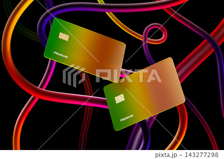 Bank cards with colorful interconnected lines symbolizing digital payments, online banking, finance and secure transactions. 3D CGI concept of global networks, fintech, and financial services Bank cards with colorful interconnected lines symbolizing digital payments, online banking, finance and secure transactions. 3D CGI concept of global networks, fintech, and financial services 143277298
