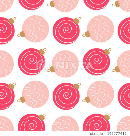 Christmas seamless pattern with pink spiral baubles background for holiday design Christmas seamless pattern with pink spiral baubles background for holiday design 143277411