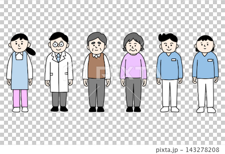 一組描繪老年人、醫生和護理人員的插圖。 一組描繪老年人、醫生和護理人員的插圖。 143278208