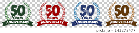 50周年アニバーサリーロゴセット カラフルな記念リボンバッジ素材 50周年アニバーサリーロゴセット カラフルな記念リボンバッジ素材 143278477
