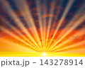 Sunset sky, sun with sun rays beams 143278914