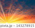 Sunset sky, sun with sun rays beams 143278915