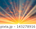 Sunset sky, sun with sun rays beams 143278916