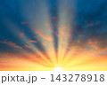 Sunset sky, sun with sun rays beams 143278918