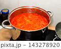 Tomato sauce in big cooking pot 143278920