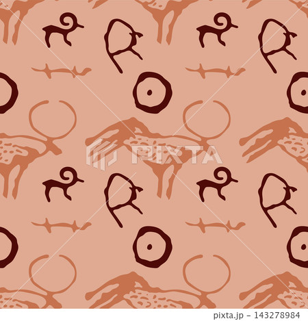 Cave painting seamless pattern with ancient petroglyphs 143278984