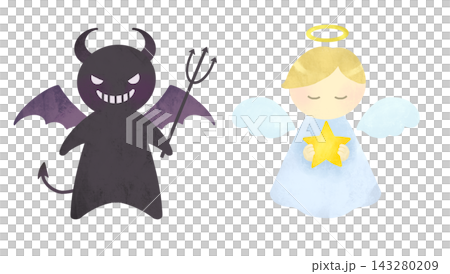 Cute angel and devil illustration set Cute angel and devil illustration set 143280209