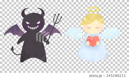 Cute angel and devil illustration set Cute angel and devil illustration set 143280211