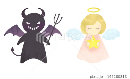 かわいい天使と悪魔のイラストセット かわいい天使と悪魔のイラストセット 143280218