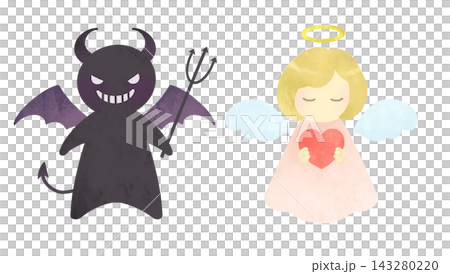 Cute angel and devil illustration set Cute angel and devil illustration set 143280220