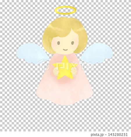 Illustration of a cute angel holding a star Illustration of a cute angel holding a star 143280231