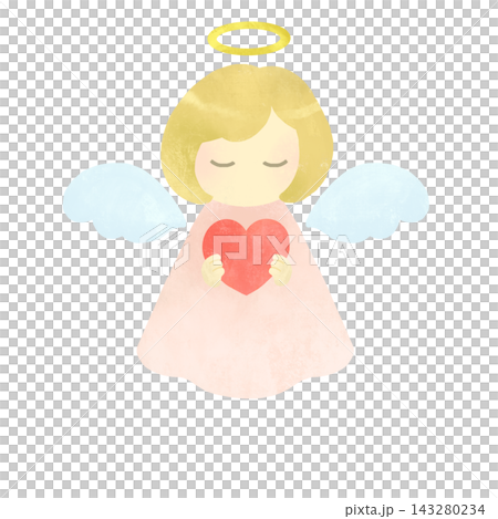 An illustration of a cute angel holding a heart. An illustration of a cute angel holding a heart. 143280234