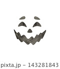 Spooky Jack-o'-lantern face. Watercolor Halloween pumpkin face cutout. Template for text, invitations, posters, or greeting cards. Hand-drawn festive decor for a party. Face design for a costume. 143281843