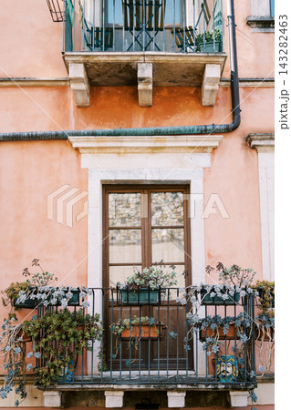 Rustic balcony with succulents in Taormina Sicily 143282463
