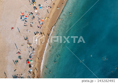 Aerial view of Budva beach Montenegro summer Aerial view of Budva beach Montenegro summer 143282491