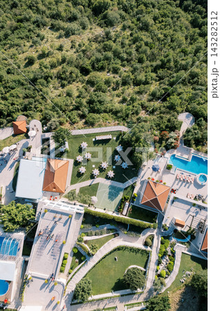 Aerial view of Villa Eagle Eye Montenegro with gardens and pool 143282512