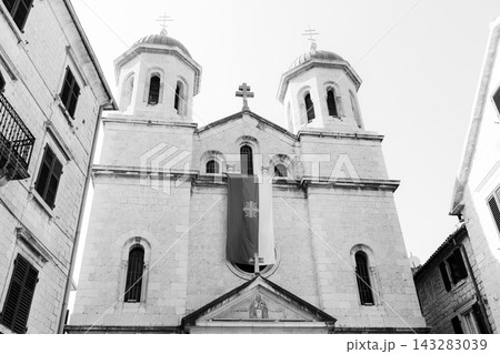 Saint Nicholas Church in Old Town Kotor Montenegro Black and White 143283039