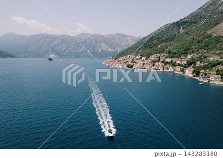 Scenic coastal view of Perast and Bay of Kotor Montenegro 143283180