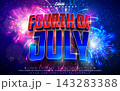 4th of July Independence Day Text Effect Design Editable Vector Graphic Style with 3d Typography on Fireworks Background. Memorial or Veteran Day Customizable Illustration Template for Greeting Card 143283388