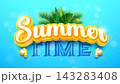 Summer Holiday Banner Design with Tropical Palm Leaves and 3d Typography Lettering on Abstract Blue Wavy Background. Vector Exotic Vacation Illustration for Party Flyer, Invitation, Travel Brochure 143283408