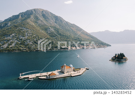 Aerial view of Perast islands in Kotor Bay Montenegro 143283452