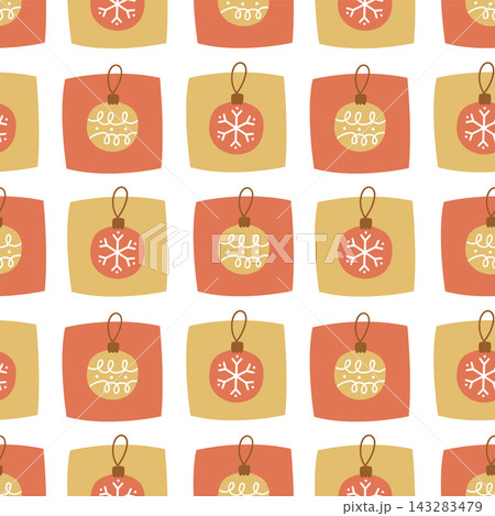 Christmas bauble seamless pattern vector cute winter holiday background with red and yellow ornaments for festive wrapping paper design Christmas bauble seamless pattern vector cute winter holiday background with red and yellow ornaments for festive wrapping paper design 143283479