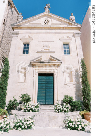 Wedding floral decorations at St. Mark's Church in Perast 143284295
