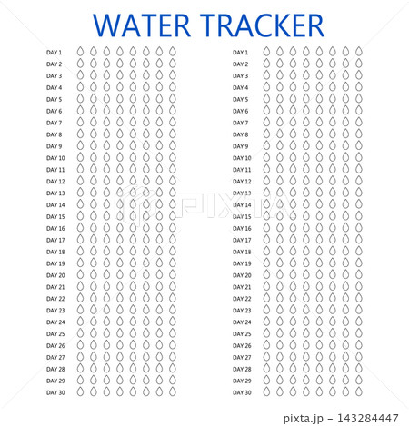 Water tracker. Habit tracker for month. Template mockup. Vector personal organizer. Minimalist simple planner Water tracker. Habit tracker for month. Template mockup. Vector personal organizer. Minimalist simple planner 143284447