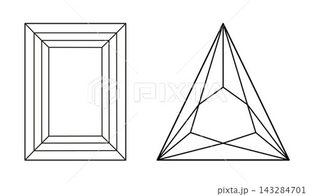 Diamond Baguette, Trillion cut shapes. Gemstone outline icons for jewellery design, branding, packaging, logo. Set of Baguette, Trillion brilliant cut patterns. Diamond Baguette, Trillion cut shapes. Gemstone outline icons for jewellery design, branding, packaging, logo. Set of Baguette, Trillion brilliant cut patterns. 143284701