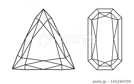 Set of Trillion, Radiant Diamond cut shapes. Brilliant Radiant, Trillion cut patterns. Gemstone outline flat icons for jewellery design, branding, packaging, simple logos. Set of Trillion, Radiant Diamond cut shapes. Brilliant Radiant, Trillion cut patterns. Gemstone outline flat icons for jewellery design, branding, packaging, simple logos. 143284709