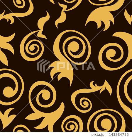 Elegant seamless pattern with drawn ethnic golden elements. Vintage geometric floral symbols on greeting background. Damask graphic ornamental for wedding invitation, cards, wallpapers, packaging 143284756