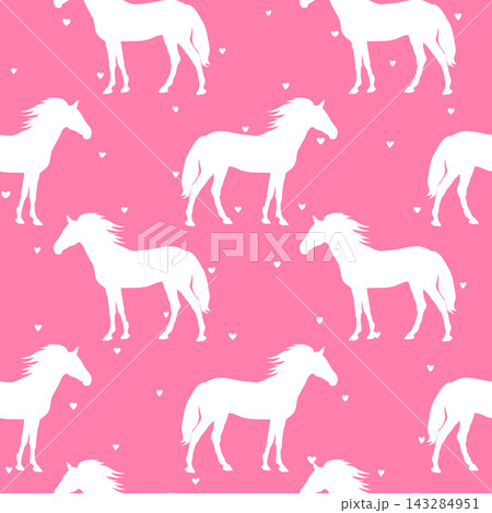 Animal seamless pattern with cartoon horses on color background. Cute holiday illustration with horse. Design for invitation, poster, card, fabric, textile, wrapper Animal seamless pattern with cartoon horses on color background. Cute holiday illustration with horse. Design for invitation, poster, card, fabric, textile, wrapper 143284951